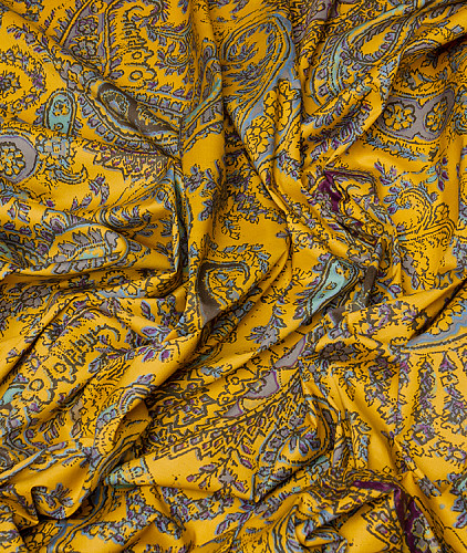 Хлопковая ткань тип Etro, цвет - фиолетовый, голубой, сиреневый, горчица, пейсли. Изображение 4