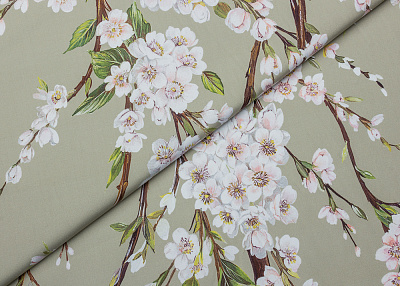 Фото ткани Хлопковая ткань, цвет - розовый, белый, коричневый, зеленый, цветы