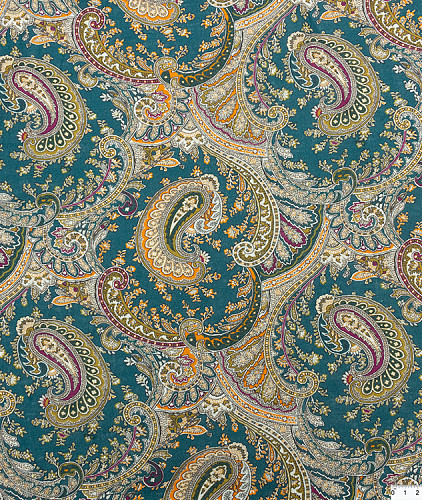 Льняная ткань тип Etro с рисунком, цвет - зеленый и пейсли. Изображение 5
