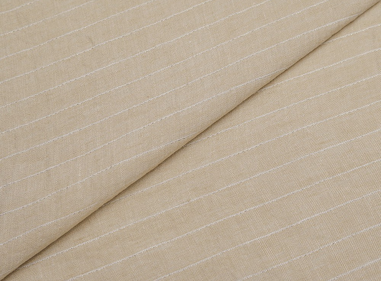 Фото ткани Льняная ткань тип Brunello Cucinelli с люрексом, цвет - бежевый и полоска