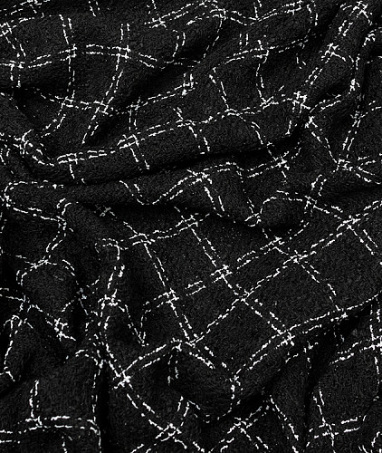 Хлопковый твид тип Chanel с блеском, цвет - белый, черный, клетка. Изображение 3