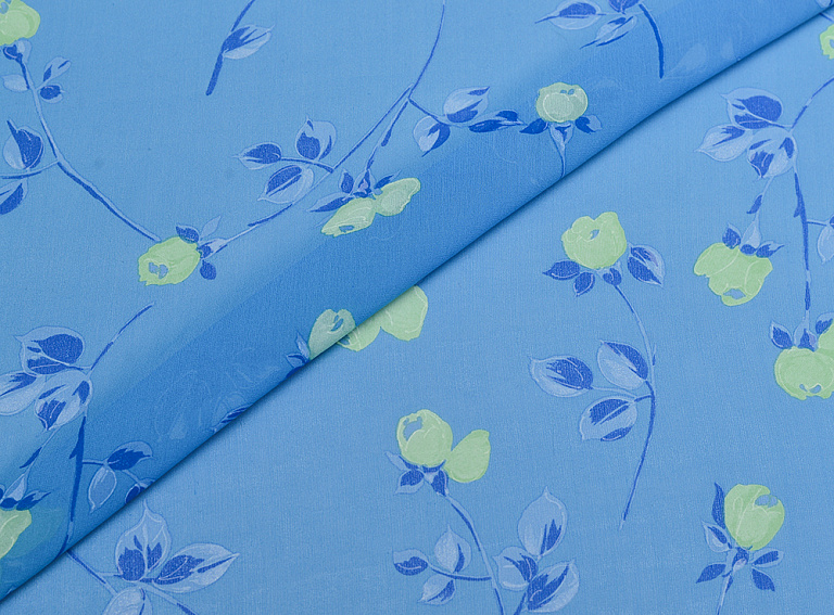 Фото ткани Шифон с розами, цвет - бирюзовый