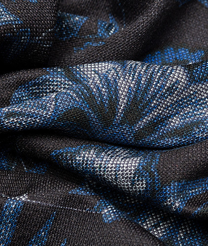 Хлопковый трикотаж тип Etro (купон), цвет - синий, черный, цветы. Изображение 4