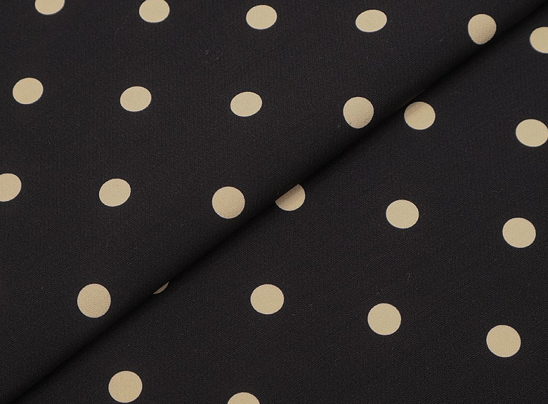 Фото ткани Натуральный шелк с вискозой в бежевый горох, цвет - черный