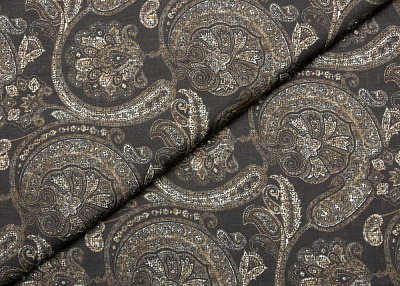 Фото ткани Натуральный шелк с хлопком (купон), цвет - черный, бежевый, пейсли