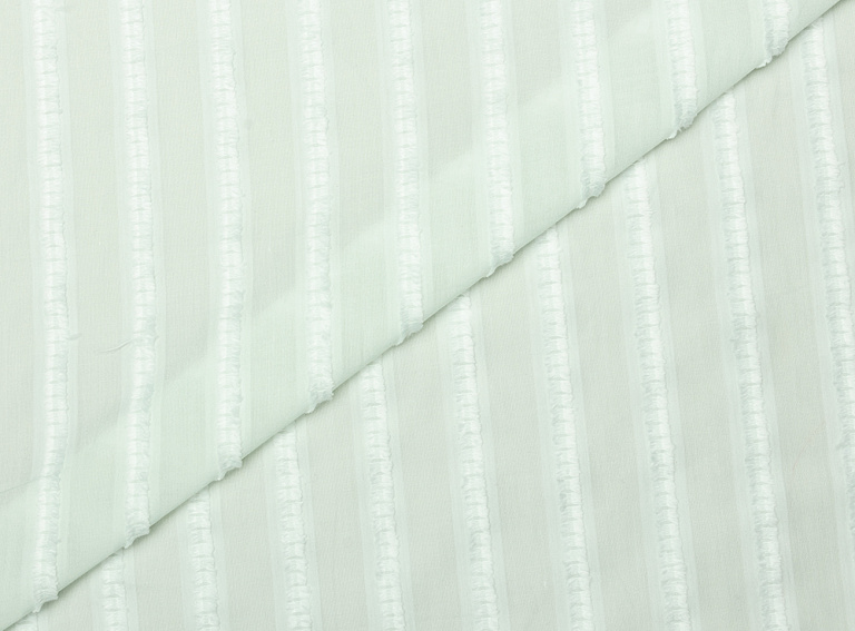 Фото ткани Батист, цвет - белый, зеленый, полоска