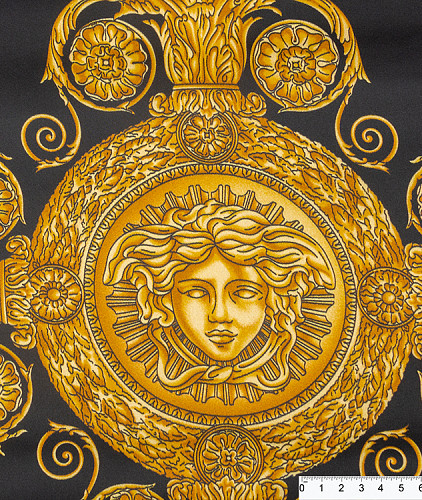 Вискоза тип Versace с рисунком (купон), цвет - желтый и черный. Изображение 5