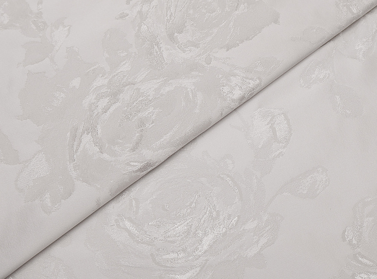Фото ткани Жаккард с блеском, цвет - молочный, цветы