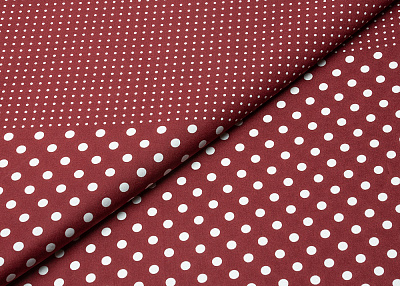 Фото ткани Твиловый шелк в горох тип Etro (купон), цвет - белый, бордовый, горох
