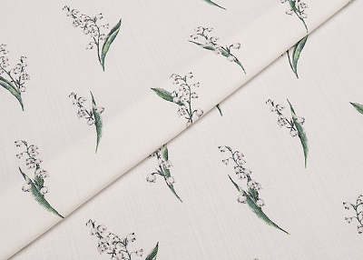 Фото ткани Хлопковая джинса ландыши тип Dior, цвет - белый и цветы
