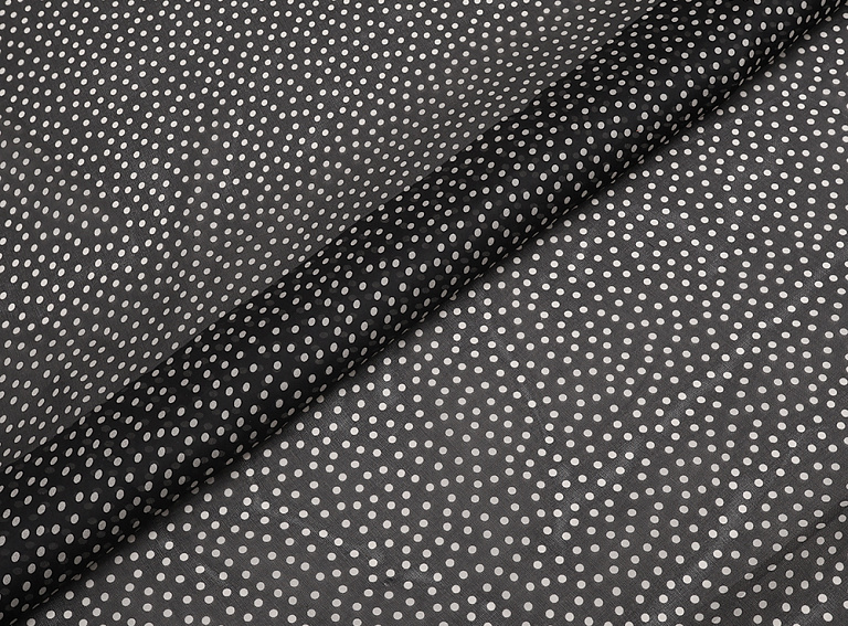 Фото ткани Шелковая органза тип Valentino в горох, цвет - черный