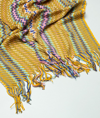 Хлопковый шарф тип Missoni, цвет - желтый, розовый, бирюзовый. Изображение 5