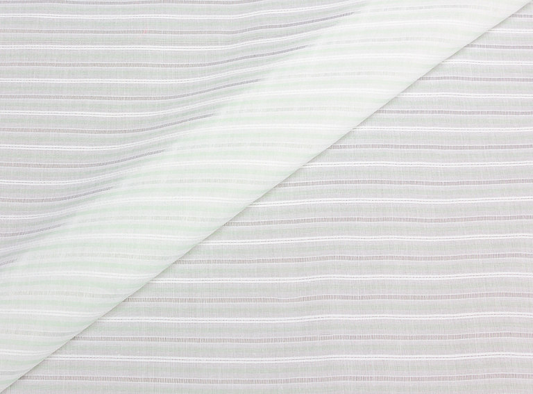 Фото ткани Хлопковый батист, цвет - белый, зеленый, полоска