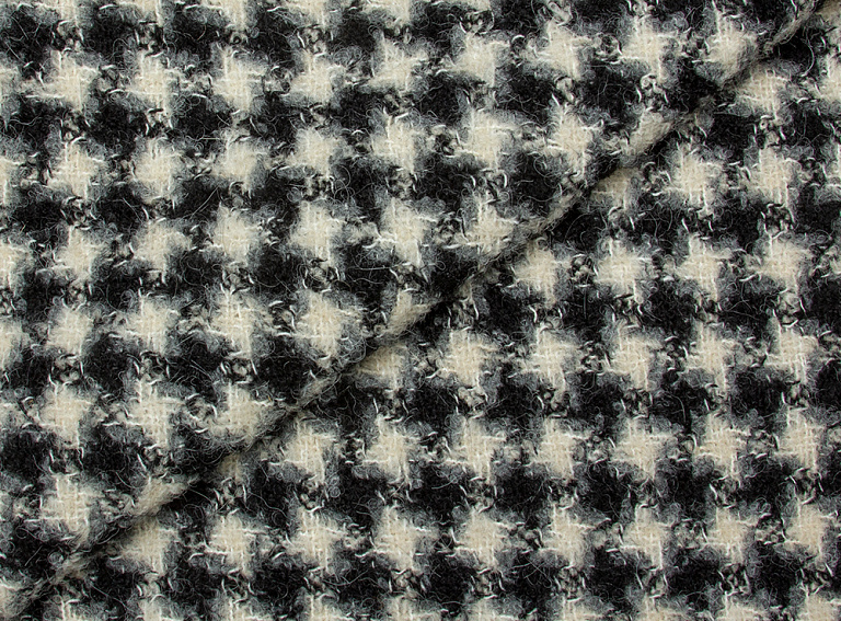 Фото ткани Шерстяная ткань с мохером, цвет - серый, черный, молочный, гусиная лапка