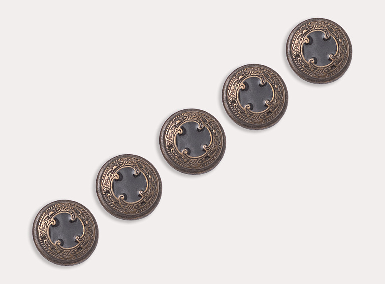 Фото ткани Пуговица круглая металлическая, цвет - бронза