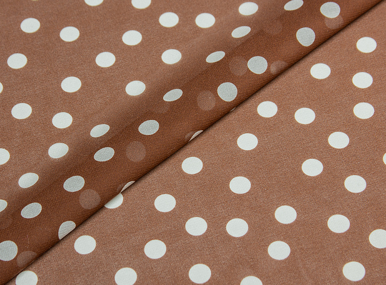 Фото ткани Шифон, цвет - коричневый и молочный, горох