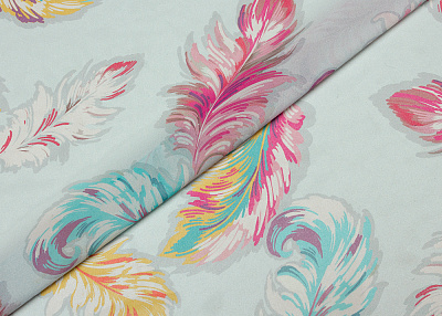 Фото ткани Шифон тип Chanel с перьями, цвет - голубой