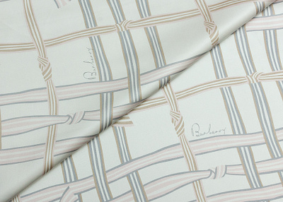 Фото ткани Атласный шелк тип Burberry с рисунком, цвет - молочный, клетка