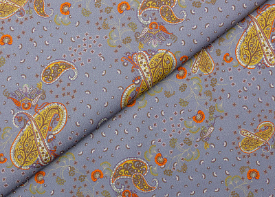 Фото ткани Хлопковая ткань тип Etro, цвет - желтый, сиреневый, пейсли