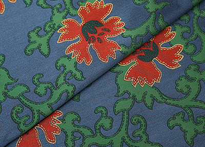 Фото ткани Жаккард с рисунком, цвет - синий, зеленый, цветы