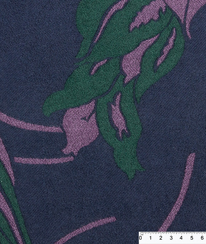 Шерстяная ткань тип Versace с рисунком, цвет - синий, зеленый, цветы. Изображение 6