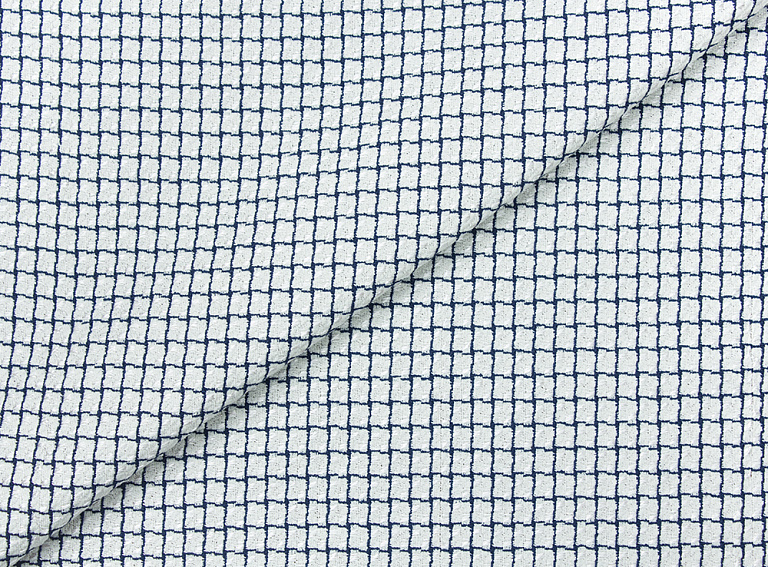Фото ткани Хлопковая ткань тип Chanel, цвет - белый, темно-синий, клетка