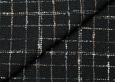 Фото ткани Шерстяная ткань тип Chanel, цвет - белый, коричневый, черный, клетка
