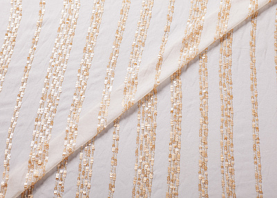 Фото ткани Вечерняя ткань с бисером и пайетками, цвет - бежевый и персиковый