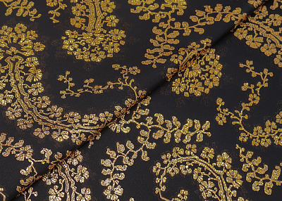 Фото ткани Жаккард с золотым рисунком, цвет - черный, золотой