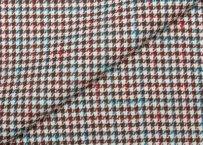 Фото ткани Шерстяная ткань, цвет - красный, коричневый, бирюзовый, молочный, гусиная лапка, клетка