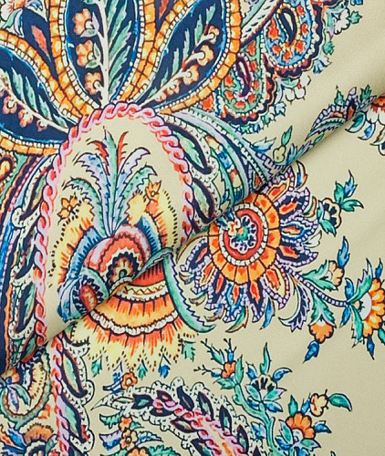 Твиловый шелк тип Etro, цвет - желтый, синий, зеленый, оранжевый, пейсли. Изображение 1