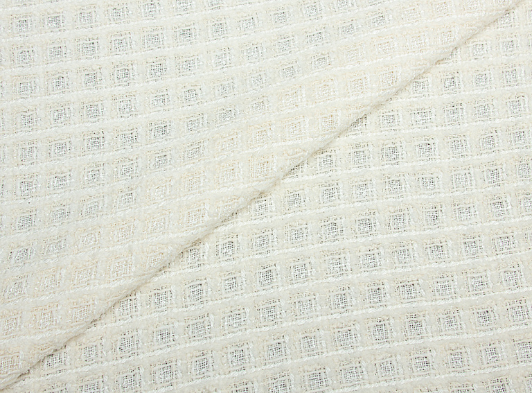 Фото ткани Ткань тип Chanel, цвет - молочный и клетка