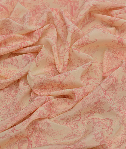 Натуральный шелк тип Dior рисунок Туаль-де-Жуи (Toile de Jouy), цвет - сливочный. Изображение 2