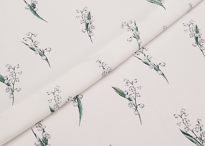 Фото ткани Натуральный шелк ландыши тип  Dior, цвет - белый