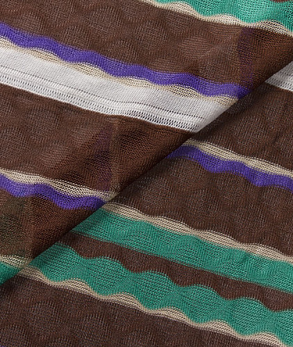 Вискоза тип Missoni, цвет - фиолетовый, коричневый, зеленый, полоска. Изображение 1