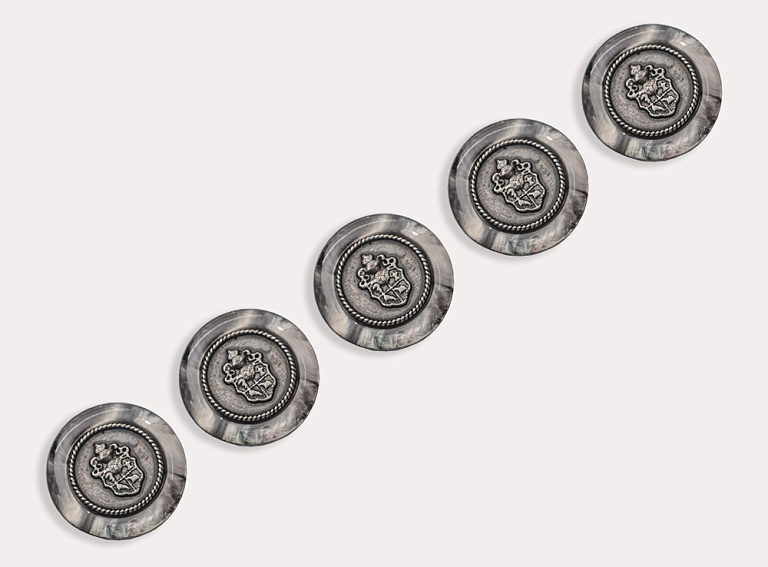 Фото ткани Пуговица круглая с гербом, цвет - серый