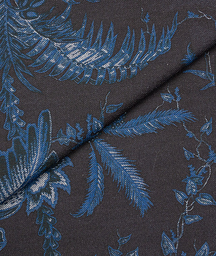 Хлопковый трикотаж тип Etro (купон), цвет - синий, черный, цветы. Изображение 1