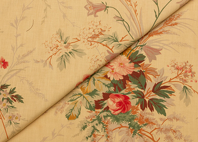 Фото ткани Льняная ткань тип  Etro, цвет - бежевый, розовый, зеленый, цветы