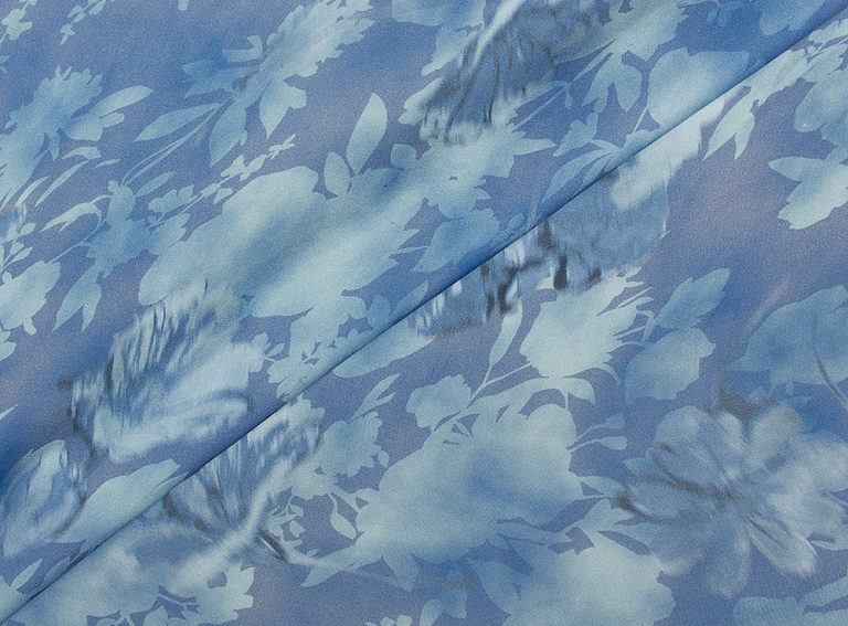 Фото ткани Шифон, цвет - голубой, синий, цветы