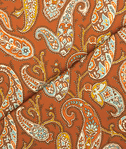 Хлопковая ткань тип Etro, цвет - желтый, коричневый, голубой, пейсли. Изображение 1