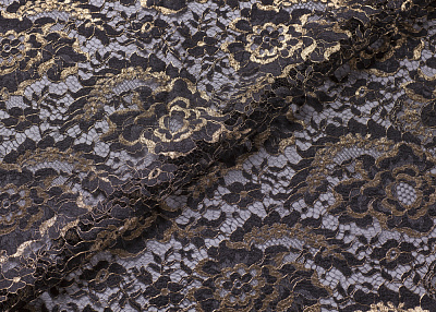 Фото ткани Широкое кружево Solstiss, цвет - черный и золотой