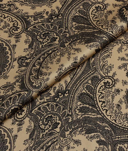 Атласный шелк с рисунком тип Etro, цвет - бежево-золотистый. Изображение 1