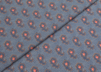 Фото ткани Хлопковая ткань тип Valentino, цвет - синий, цветы, пейсли