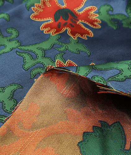 Жаккард с рисунком тип Valentino, цвет - синий, зеленый, цветы. Изображение 2