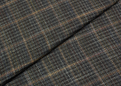Фото ткани Шерстяная ткань с шелком тип Loro Piana с рисунком, цвет - клетка, антрацит