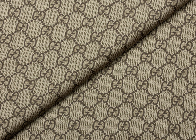 Фото ткани Натуральный шелк с рисунком тип Gucci, цвет - бежево-коричневый