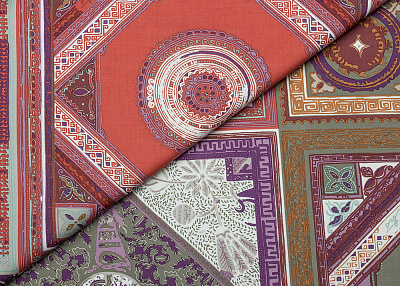 Фото ткани Хлопковая ткань тип Etro с рисунком, цвет - фиолетовый, красный, белый
