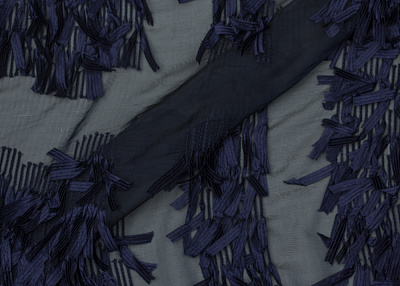Фото ткани Шифон с бахромой, цвет - темно-синий и полоска