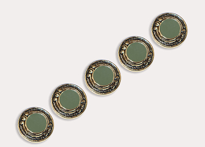 Фото ткани Пуговица круглая пластиковая, цвет - зеленый и золотой