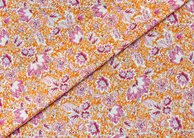 Фото ткани Хлопковая ткань Liberty, цвет - оранжевый и цветы